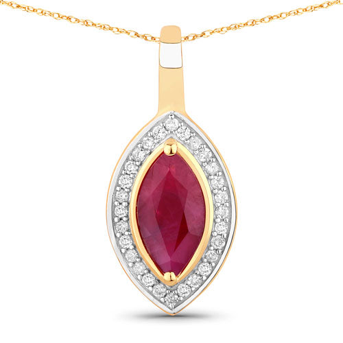 1.52 Carat Genuine Ruby and White Diamond 10K Yellow Gold Pendant on sale at MyriadMart