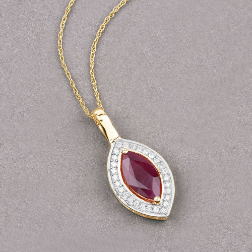 1.52 Carat Genuine Ruby and White Diamond 10K Yellow Gold Pendant on sale at MyriadMart