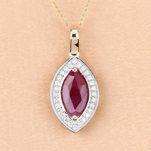 1.52 Carat Genuine Ruby and White Diamond 10K Yellow Gold Pendant on sale at MyriadMart