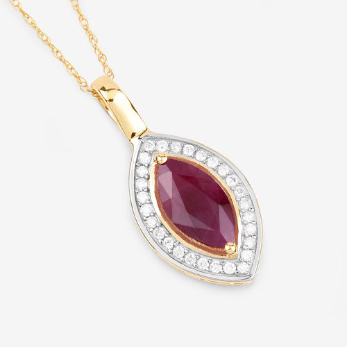 1.52 Carat Genuine Ruby and White Diamond 10K Yellow Gold Pendant on sale at MyriadMart