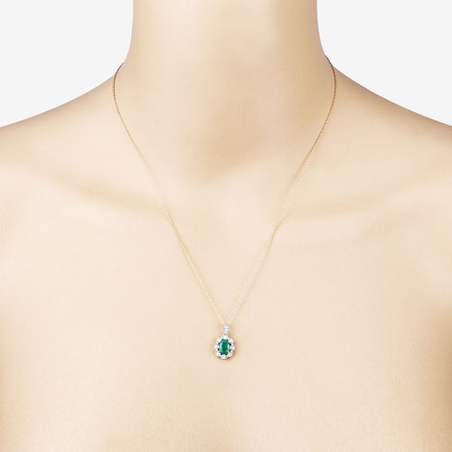 0.79 Carat Genuine Zambian Emerald and White Diamond 10K Yellow Gold Pendant on sale at MyriadMart