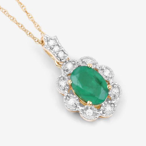 0.79 Carat Genuine Zambian Emerald and White Diamond 10K Yellow Gold Pendant on sale at MyriadMart