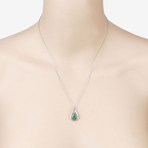 1.18 Carat Genuine Zambian Emerald and White Diamond 10K White Gold Pendant on sale at MyriadMart
