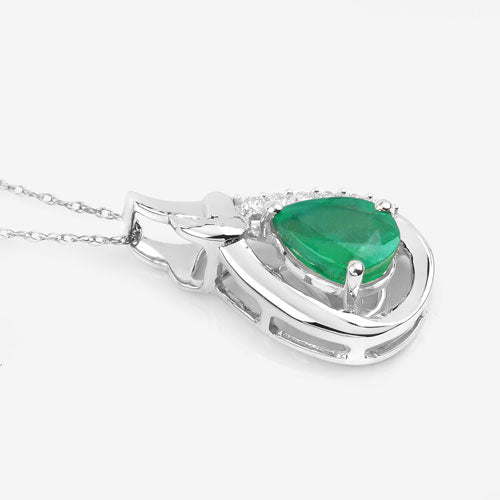 1.18 Carat Genuine Zambian Emerald and White Diamond 10K White Gold Pendant on sale at MyriadMart