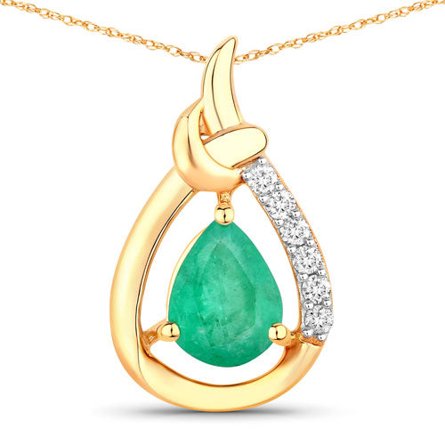 1.18 Carat Genuine Zambian Emerald and White Diamond 10K Yellow Gold Pendant on sale at MyriadMart