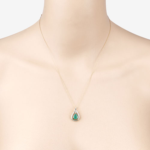 1.18 Carat Genuine Zambian Emerald and White Diamond 10K Yellow Gold Pendant on sale at MyriadMart