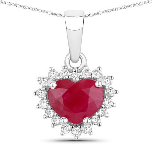 1.48 Carat Genuine Ruby and White Diamond 14K White Gold Pendant on sale at MyriadMart