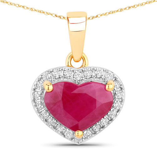 2.08 Carat Genuine Ruby and White Diamond 14K Yellow Gold Pendant on sale at MyriadMart
