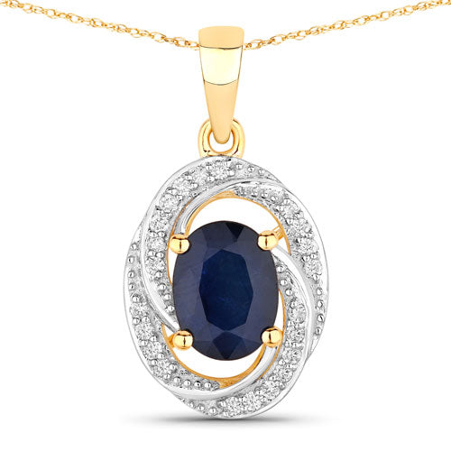 1.71 Carat Genuine Blue Sapphire and White Diamond 14K Yellow Gold Pendant on sale at MyriadMart
