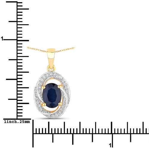 1.71 Carat Genuine Blue Sapphire and White Diamond 14K Yellow Gold Pendant on sale at MyriadMart