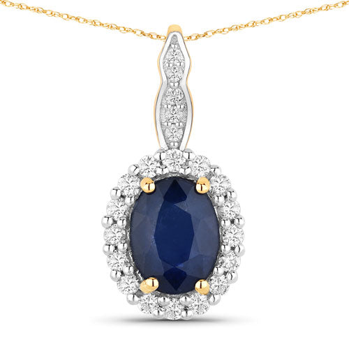 1.79 Carat Genuine Blue Sapphire and White Diamond 14K Yellow Gold Pendant on sale at MyriadMart