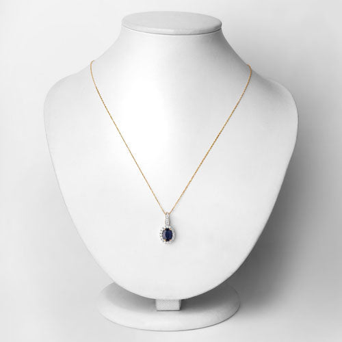 1.79 Carat Genuine Blue Sapphire and White Diamond 14K Yellow Gold Pendant on sale at MyriadMart