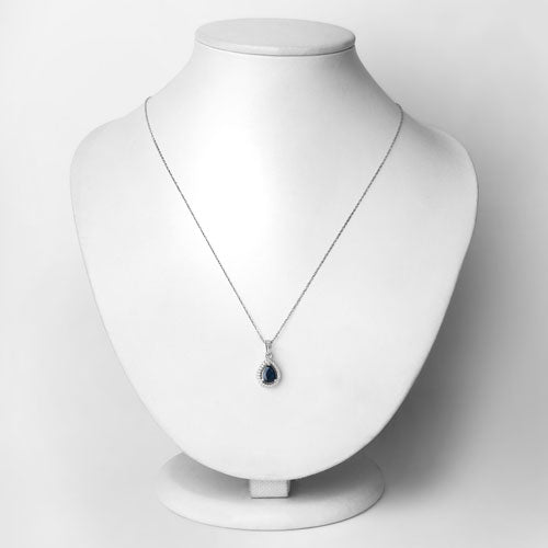 0.91 Carat Genuine Blue Sapphire and White Diamond 14K White Gold Pendant on sale at MyriadMart