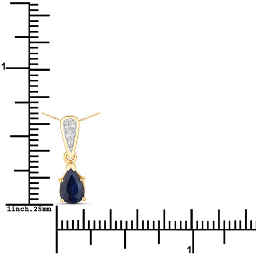 0.85 Carat Genuine Blue Sapphire and White Diamond 14K Yellow Gold Pendant on sale at MyriadMart