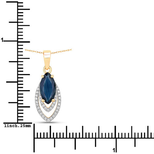 1.42 Carat Genuine Blue Sapphire and White Diamond 14K Yellow Gold Pendant on sale at MyriadMart