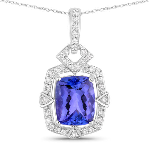 2.46 Carat Genuine Tanzanite and White Diamond 14K White Gold Pendant on sale at MyriadMart