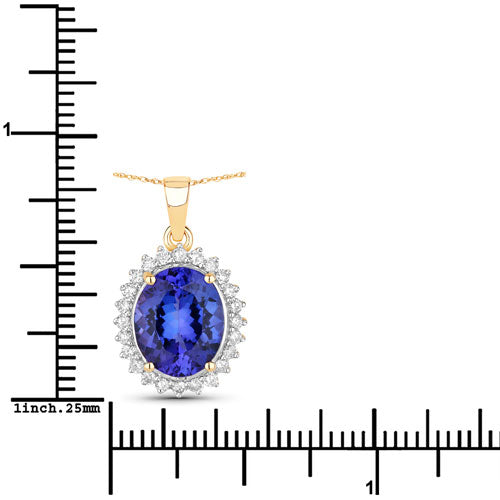 4.68 Carat Genuine Tanzanite and White Diamond 14K Yellow Gold Pendant on sale at MyriadMart
