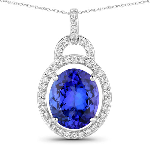 4.06 Carat Genuine Tanzanite and White Diamond 14K White Gold Pendant on sale at MyriadMart