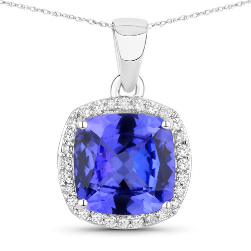2.65 Carat Genuine Tanzanite and White Diamond 14K White Gold Pendant on sale at MyriadMart