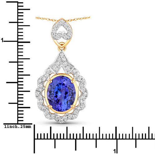 4.40 Carat Genuine Tanzanite and White Diamond 14K Yellow Gold Pendant on sale at MyriadMart