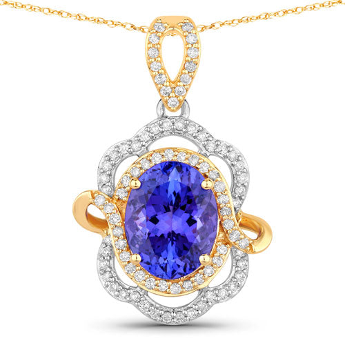 4.61 Carat Genuine Tanzanite and White Diamond 14K White Gold Two-Tone Pendant on sale at MyriadMart