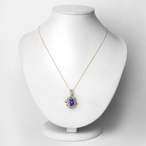 4.61 Carat Genuine Tanzanite and White Diamond 14K White Gold Two-Tone Pendant on sale at MyriadMart