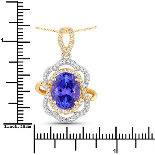 4.61 Carat Genuine Tanzanite and White Diamond 14K White Gold Two-Tone Pendant on sale at MyriadMart