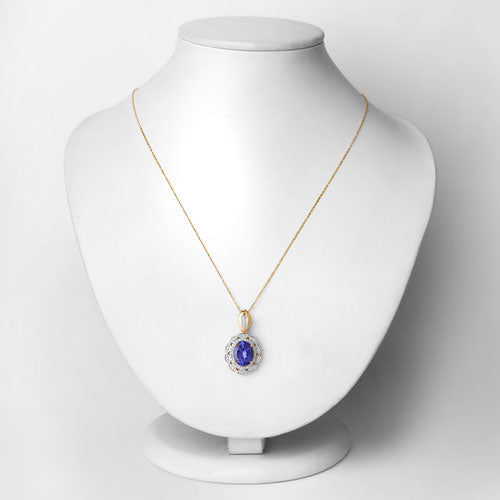 4.13 Carat Genuine Tanzanite and White Diamond 14K Yellow Gold Pendant on sale at MyriadMart