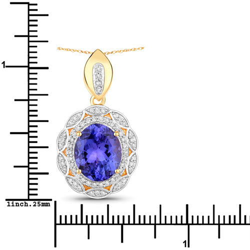 4.13 Carat Genuine Tanzanite and White Diamond 14K Yellow Gold Pendant on sale at MyriadMart