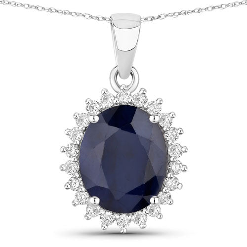 4.63 Carat Genuine Blue Sapphire and White Diamond 14K White Gold Pendant on sale at MyriadMart