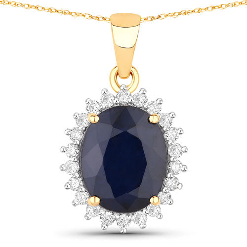 4.63 Carat Genuine Blue Sapphire and White Diamond 14K Yellow Gold Pendant on sale at MyriadMart