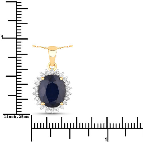 4.63 Carat Genuine Blue Sapphire and White Diamond 14K Yellow Gold Pendant on sale at MyriadMart