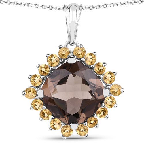 6.17 Carat Genuine Smoky Quartz and Citrine .925 Sterling Silver Pendant on sale at MyriadMart