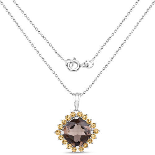 6.17 Carat Genuine Smoky Quartz and Citrine .925 Sterling Silver Pendant on sale at MyriadMart