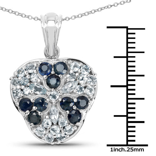 2.73 Carat Genuine Blue Sapphire and Aquamarine .925 Sterling Silver Pendant on sale at MyriadMart