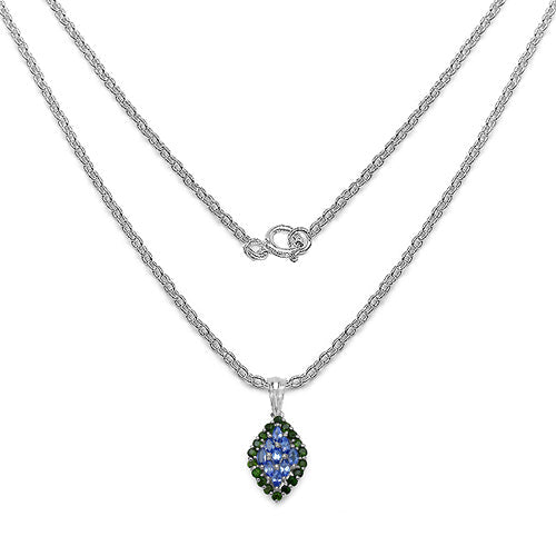 1.40 Carat Genuine Tanzanite and Chrome Diopside .925 Sterling Silver Pendant on sale at MyriadMart
