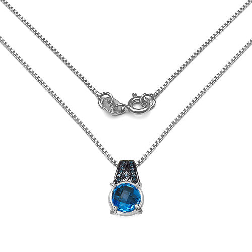 4.94 Carat Genuine Swiss Blue Topaz, Blue Diamond & White Diamond .925 Sterling Silver Pendant on sale at MyriadMart