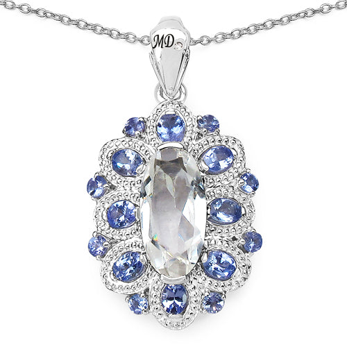 6.10 Carat Genuine Crystal Quartz, Tanzanite & White Diamond .925 Sterling Silver Pendant on sale at MyriadMart