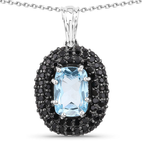 6.70 Carat Genuine Blue Topaz and Black Spinel .925 Sterling Silver Pendant on sale at MyriadMart