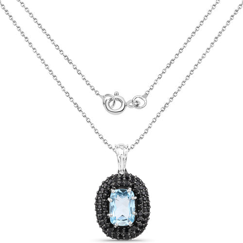 6.70 Carat Genuine Blue Topaz and Black Spinel .925 Sterling Silver Pendant on sale at MyriadMart