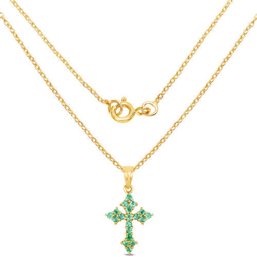 14K Yellow Gold Plated 1.05 Carat Genuine Zambian Emerald .925 Sterling Silver Pendant on sale at MyriadMart