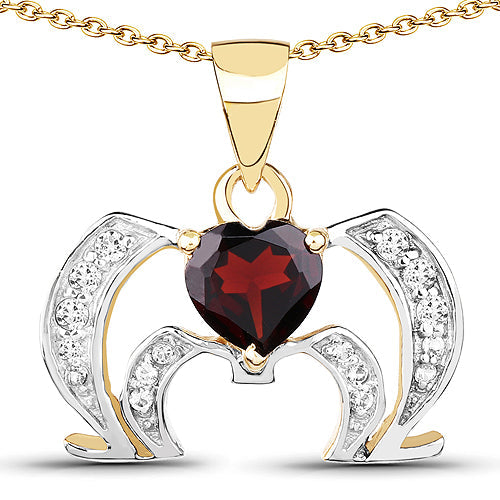 14K Yellow Gold Plated 1.05 Carat Genuine Garnet and White Topaz .925 Sterling Silver Pendant on sale at MyriadMart