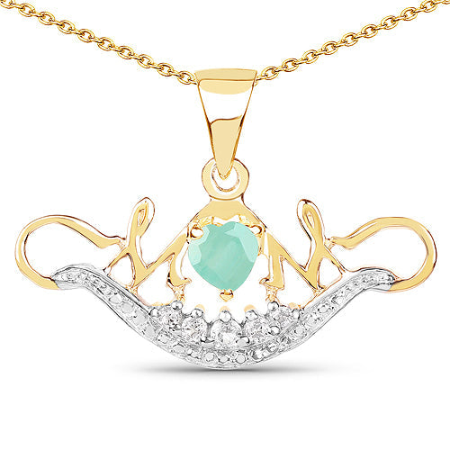14K Yellow Gold Plated 0.62 Carat Genuine Emerald and White Topaz .925 Sterling Silver Pendant on sale at MyriadMart