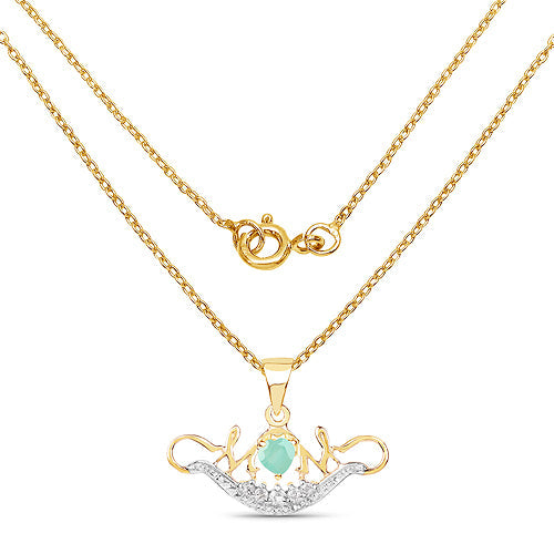 14K Yellow Gold Plated 0.62 Carat Genuine Emerald and White Topaz .925 Sterling Silver Pendant on sale at MyriadMart