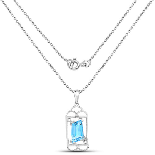 4.57 Carat Genuine Swiss Blue Topaz & White Topaz .925 Sterling Silver Pendant on sale at MyriadMart