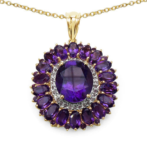 14K Yellow Gold Plated 8.55 Carat Genuine Amethyst & White Topaz .925 Sterling Silver Pendant on sale at MyriadMart