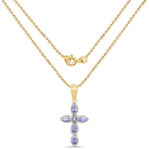 14K Yellow Gold Plated 0.84 Carat Genuine Tanzanite .925 Sterling Silver Pendant on sale at MyriadMart