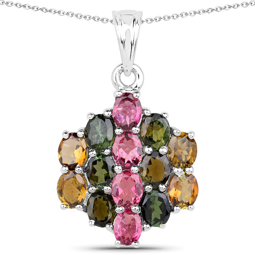 4.34 Carat Genuine Pink Tourmaline, Green Tourmaline & Brown Tourmaline .925 Sterling Silver Pendant on sale at MyriadMart