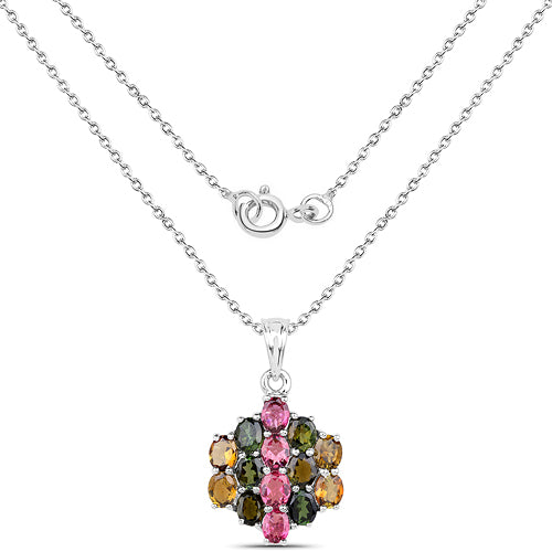 4.34 Carat Genuine Pink Tourmaline, Green Tourmaline & Brown Tourmaline .925 Sterling Silver Pendant on sale at MyriadMart