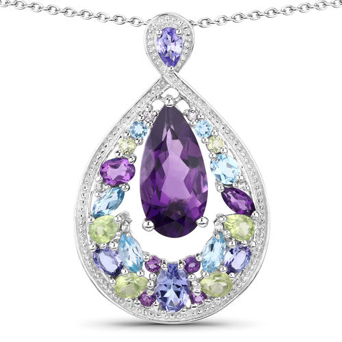 6.40 Carat Genuine Multi Stones .925 Sterling Silver Pendant on sale at MyriadMart
